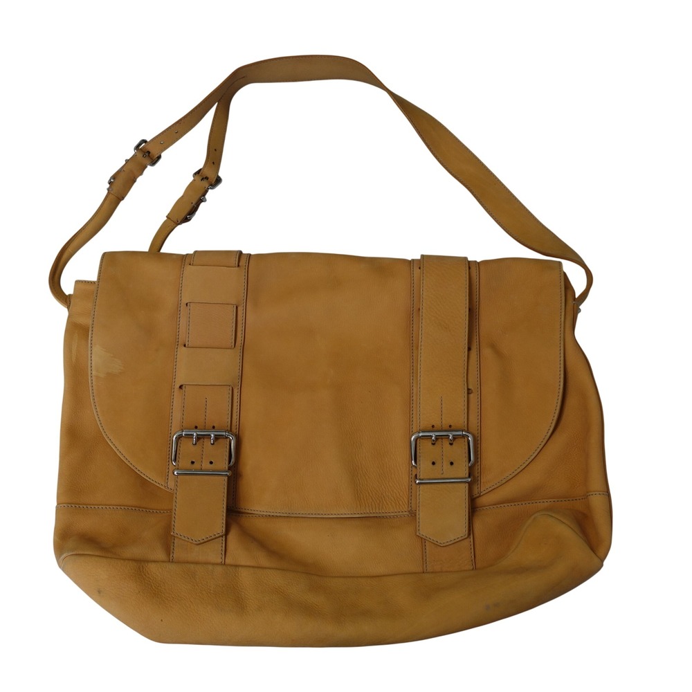 Vtg Fendi Messenger Bag Large Tanโ Saddle Calf Leather Buckle Strap Satchel Y2K
